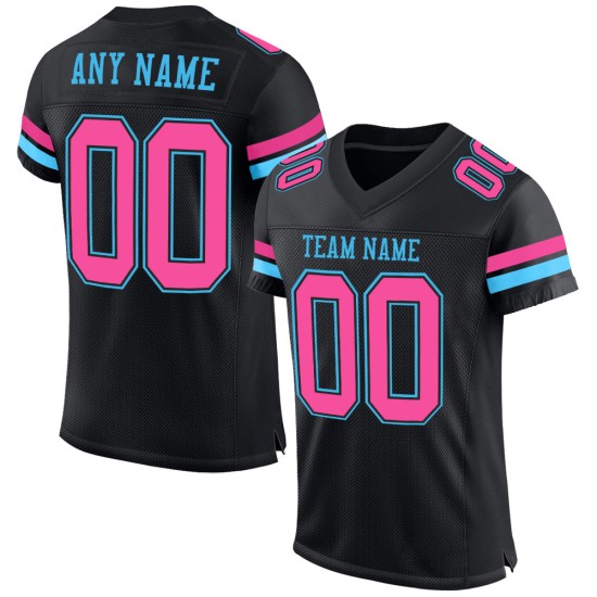 Custom Black Pink-Sky Blue Mesh Authentic Football Jersey Custom Black Pink-Sky Blue Mesh Authentic Football Jersey