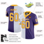 Custom Purple Gold-White Mesh Split Fashion Football Jersey Custom Purple Gold-White Mesh Split Fashion Football Jersey