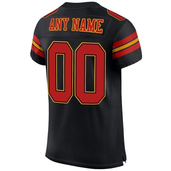 Custom Black Scarlet-Gold Mesh Authentic Football Jersey
