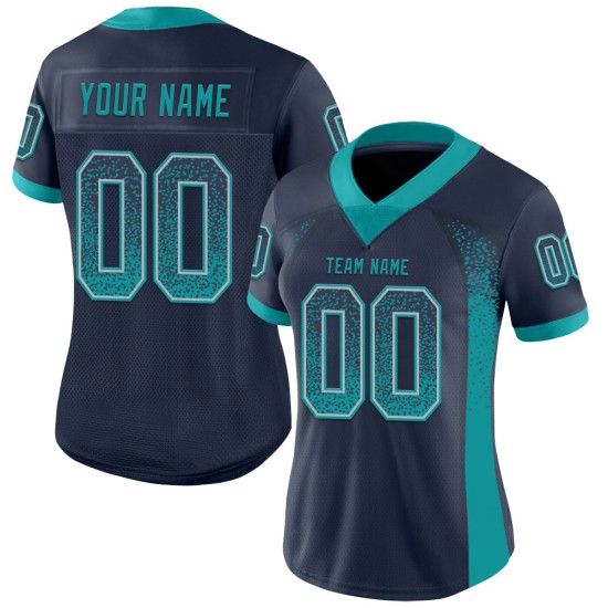 Custom Navy Teal-Gray Mesh Drift Fashion Football Jersey Custom Navy Teal-Gray Mesh Drift Fashion Football Jersey