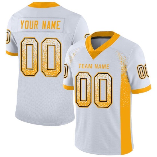 Custom White Gold-Black Mesh Drift Fashion Football Jersey Custom White Gold-Black Mesh Drift Fashion Football Jersey