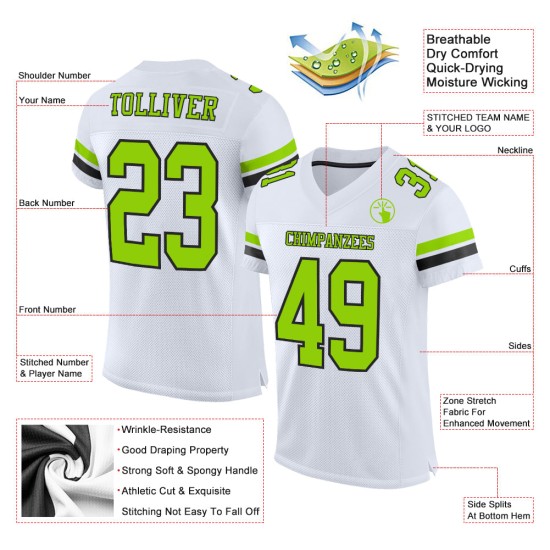 Custom White Neon Green-Black Mesh Authentic Football Jersey Custom White Neon Green-Black Mesh Authentic Football Jersey