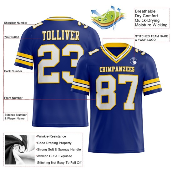 Custom Royal White-Yellow Mesh Authentic Football Jersey Custom Royal White-Yellow Mesh Authentic Football Jersey
